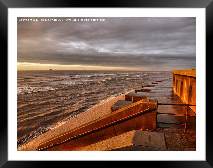Sunlight on the sea defences Framed Mounted Print by Lilian Marshall