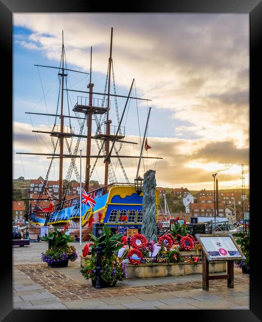 Whitby HMS Endeavour Framed Print by Tim Hill