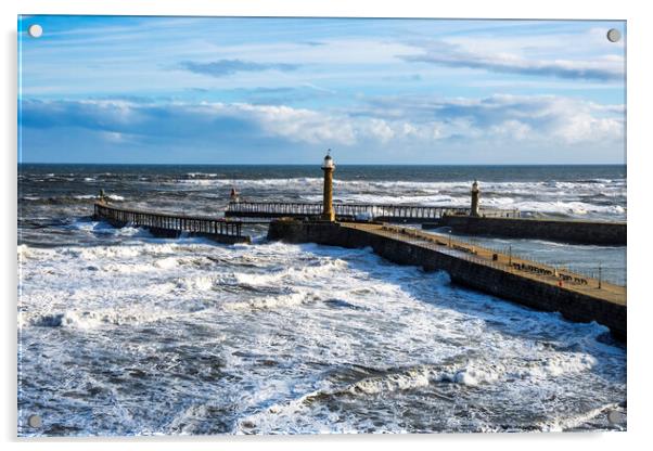 Whitby Pier Waves Yorkshire Coast Acrylic by Tim Hill
