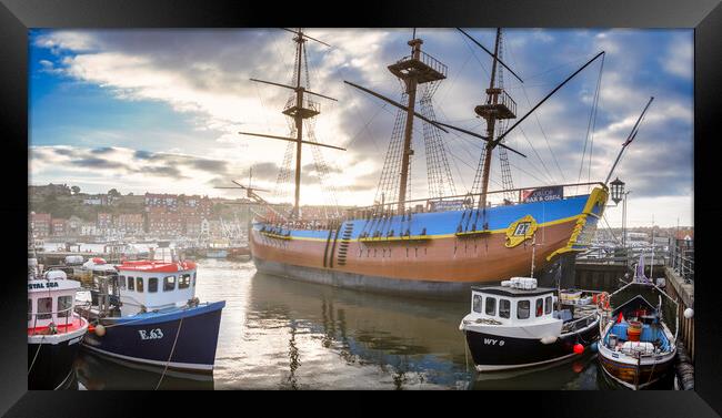 The Iconic HMS Endeavour at Whitby Framed Print by Tim Hill