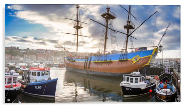 The Iconic HMS Endeavour at Whitby Acrylic by Tim Hill