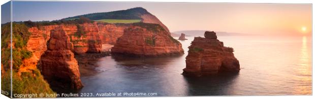 Ladram Bay Panorama, Sidmouth, Devon Canvas Print by Justin Foulkes