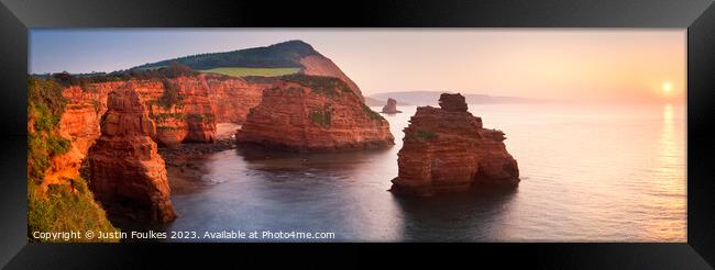 Ladram Bay Panorama, Sidmouth, Devon Framed Print by Justin Foulkes