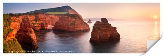 Ladram Bay Panorama, Sidmouth, Devon Print by Justin Foulkes