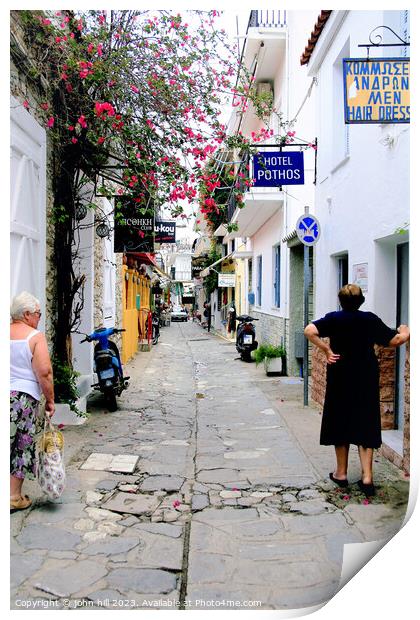 Skiathos Town back street, Greece. Print by john hill