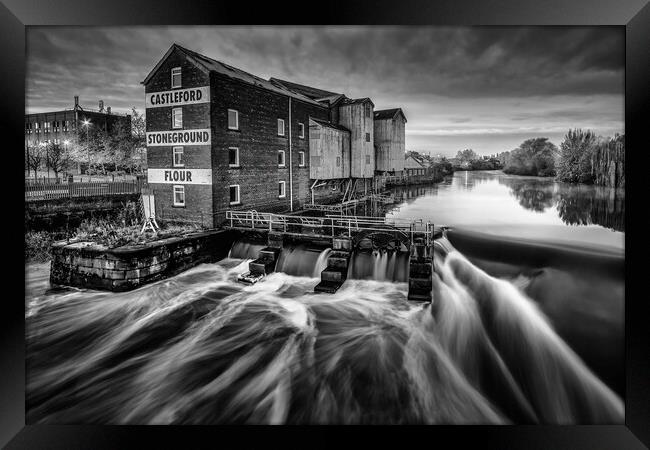 Castleford Weir Black and White Framed Print by Tim Hill
