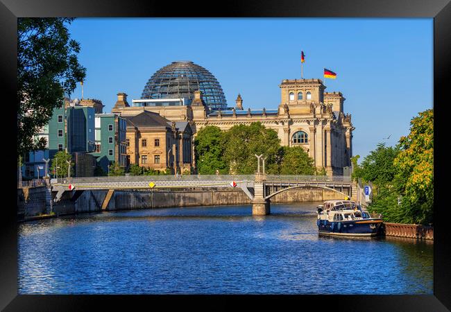 Reichstag From River Spree In Berlin Framed Print by Artur Bogacki