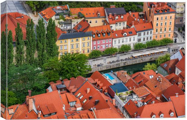 Red Tiled Houses Of Ljubljana From Above Canvas Print by Artur Bogacki