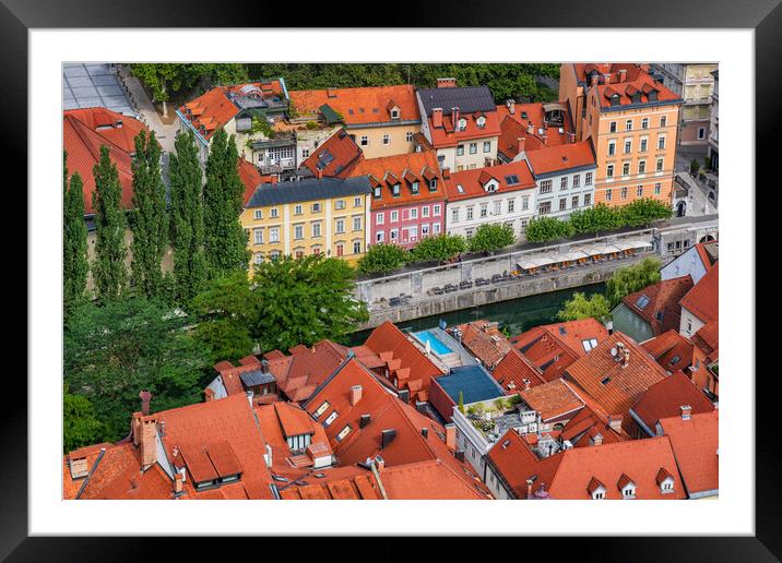 Red Tiled Houses Of Ljubljana From Above Framed Mounted Print by Artur Bogacki