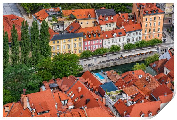 Red Tiled Houses Of Ljubljana From Above Print by Artur Bogacki