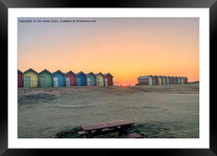 Beach Huts Sunrise Framed Mounted Print by Jim Jones