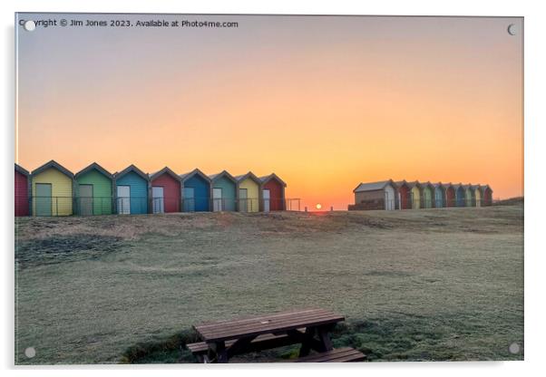 Beach Huts Sunrise Acrylic by Jim Jones