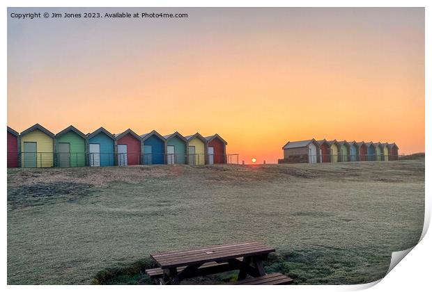 Beach Huts Sunrise Print by Jim Jones