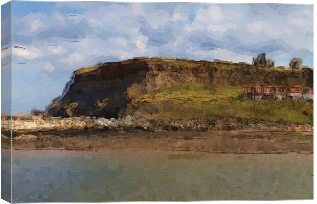 Whitby Cliffs - Water Colour Effect Canvas Print by Glen Allen