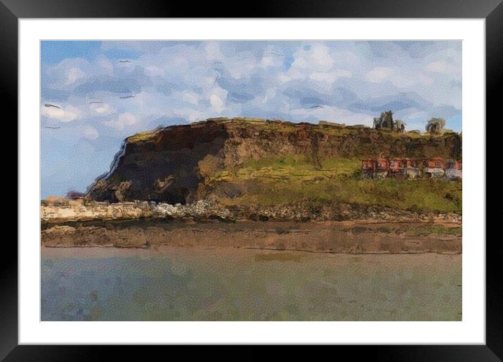 Whitby Cliffs - Water Colour Effect Framed Mounted Print by Glen Allen