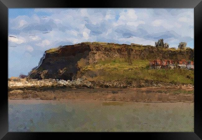 Whitby Cliffs - Water Colour Effect Framed Print by Glen Allen