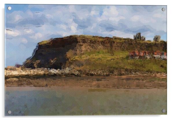 Whitby Cliffs - Water Colour Effect Acrylic by Glen Allen