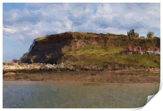Whitby Cliffs - Water Colour Effect Print by Glen Allen
