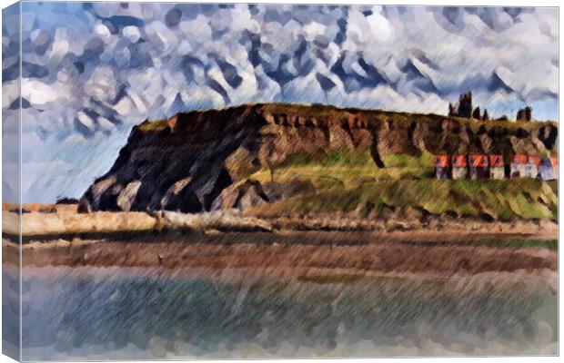Whitby Cliffs - Pencil Sketch I Canvas Print by Glen Allen
