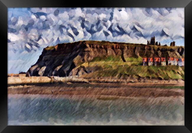 Whitby Cliffs - Pencil Sketch I Framed Print by Glen Allen