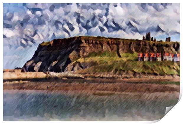 Whitby Cliffs - Pencil Sketch I Print by Glen Allen