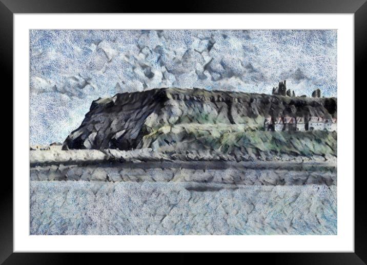 Whitby Cliffs - Pencil Sketch II Framed Mounted Print by Glen Allen