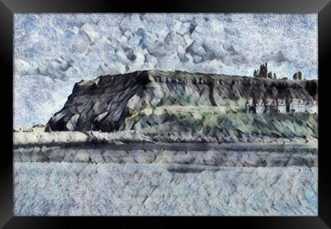 Whitby Cliffs - Pencil Sketch II Framed Print by Glen Allen