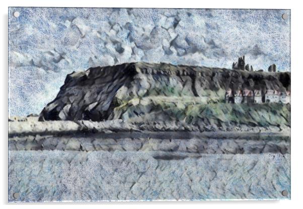 Whitby Cliffs - Pencil Sketch II Acrylic by Glen Allen