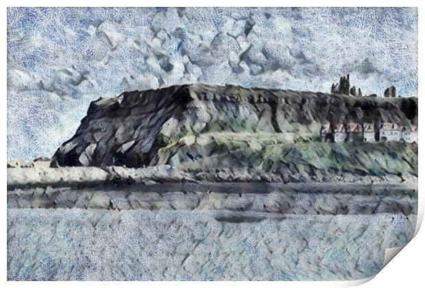Whitby Cliffs - Pencil Sketch II Print by Glen Allen