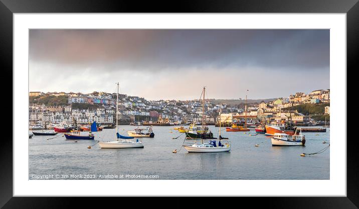 Brixham Harbour panorama in Devon Framed Mounted Print by Jim Monk