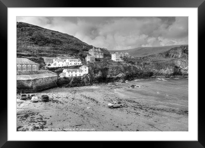 Port Isaac Black and White  Framed Mounted Print by Diana Mower