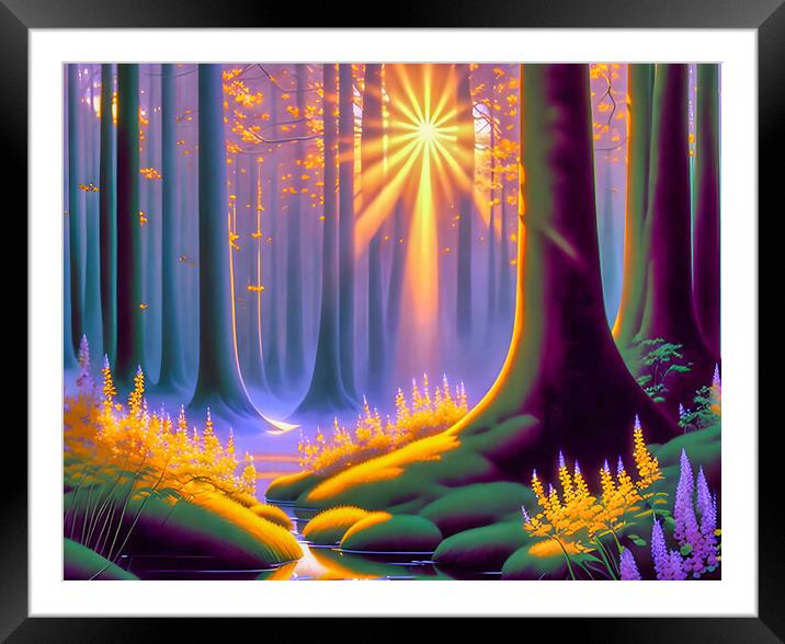Enchanting Sunset Forest Framed Mounted Print by Roger Mechan