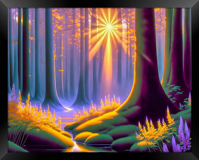 Enchanting Sunset Forest Framed Print by Roger Mechan