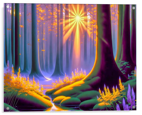 Enchanting Sunset Forest Acrylic by Roger Mechan