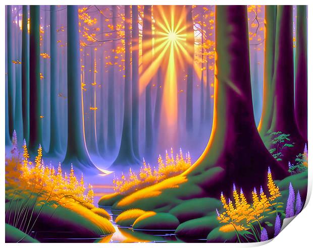 Enchanting Sunset Forest Print by Roger Mechan