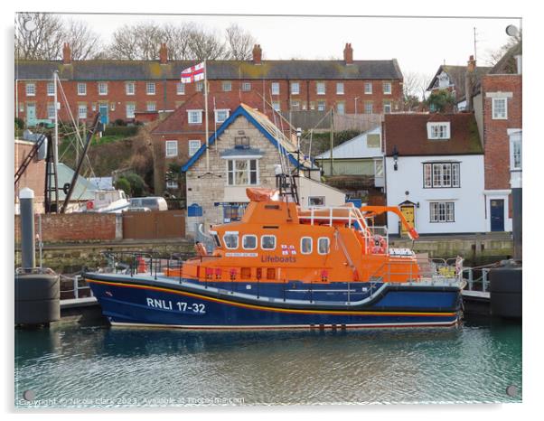 Brave Rescuers at Weymouth Lifeboat Station Acrylic by Nicola Clark