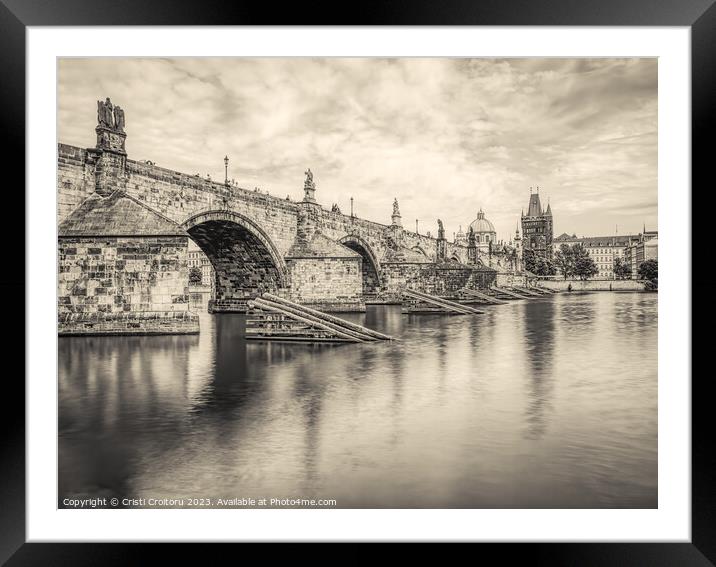 Charles Bridge over Vltava river in Prague. Framed Mounted Print by Cristi Croitoru