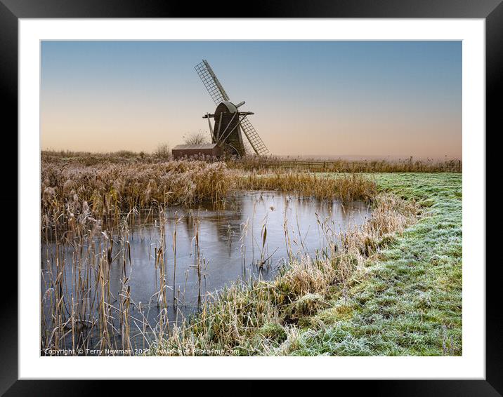 The Frozen Charm of Herringfleet Mill Framed Mounted Print by Terry Newman