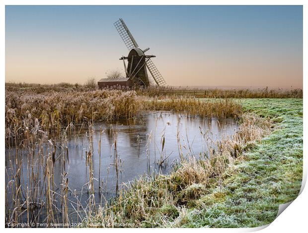 The Frozen Charm of Herringfleet Mill Print by Terry Newman