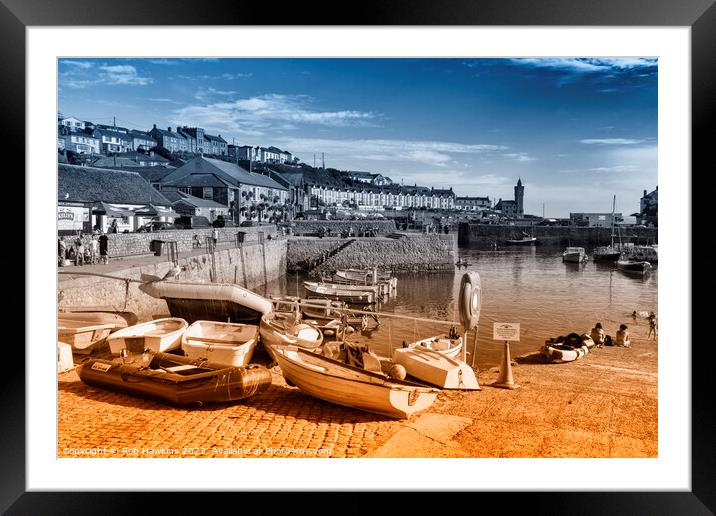 Porthleven Harbour split Framed Mounted Print by Rob Hawkins