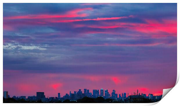 sunset over canary wharf Print by tim miller