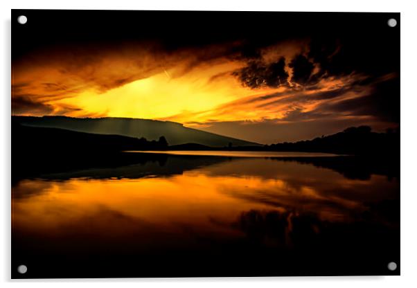 Gortin lakes sunset Acrylic by Arnie Livingston