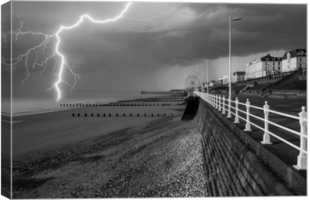 Lightning Strikes Bridlington Beach Canvas Print by Tim Hill