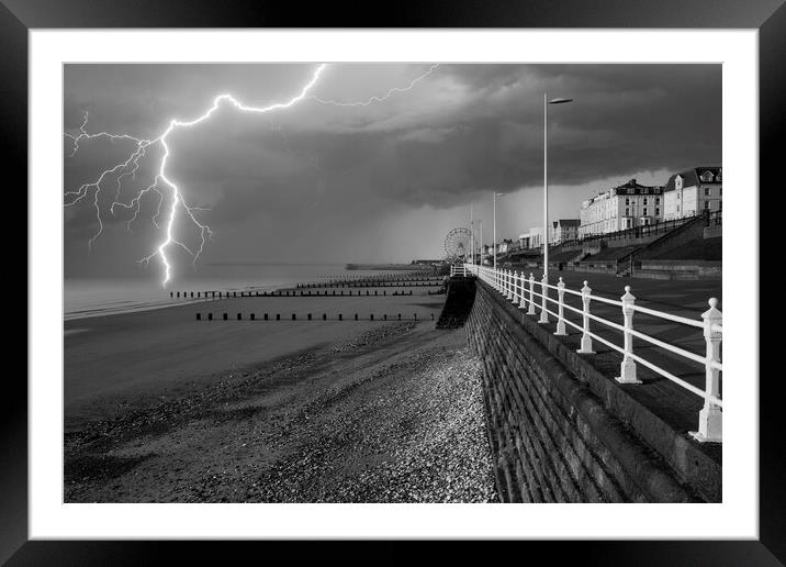 Lightning Strikes Bridlington Beach Framed Mounted Print by Tim Hill