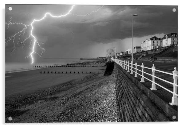 Lightning Strikes Bridlington Beach Acrylic by Tim Hill