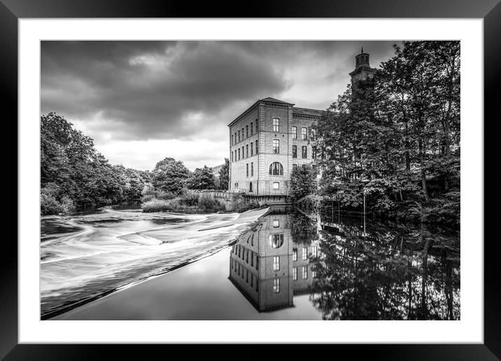 Moody Reflections at Salts Mill Weir Framed Mounted Print by Tim Hill