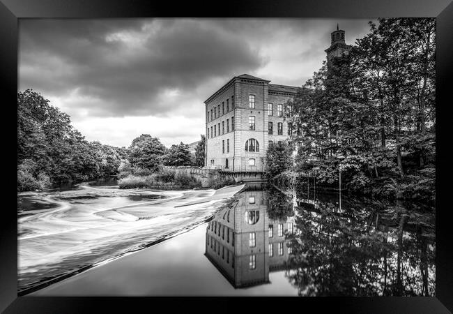 Moody Reflections at Salts Mill Weir Framed Print by Tim Hill