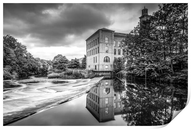 Moody Reflections at Salts Mill Weir Print by Tim Hill