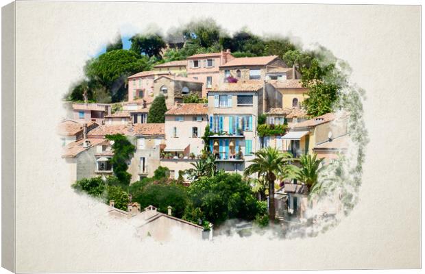 view on Bormes-les-Mimosas in watercolor Canvas Print by youri Mahieu