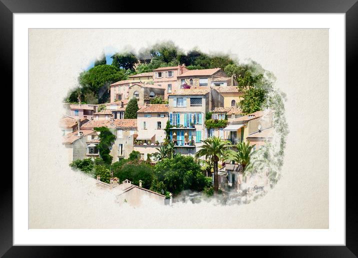 view on Bormes-les-Mimosas in watercolor Framed Mounted Print by youri Mahieu